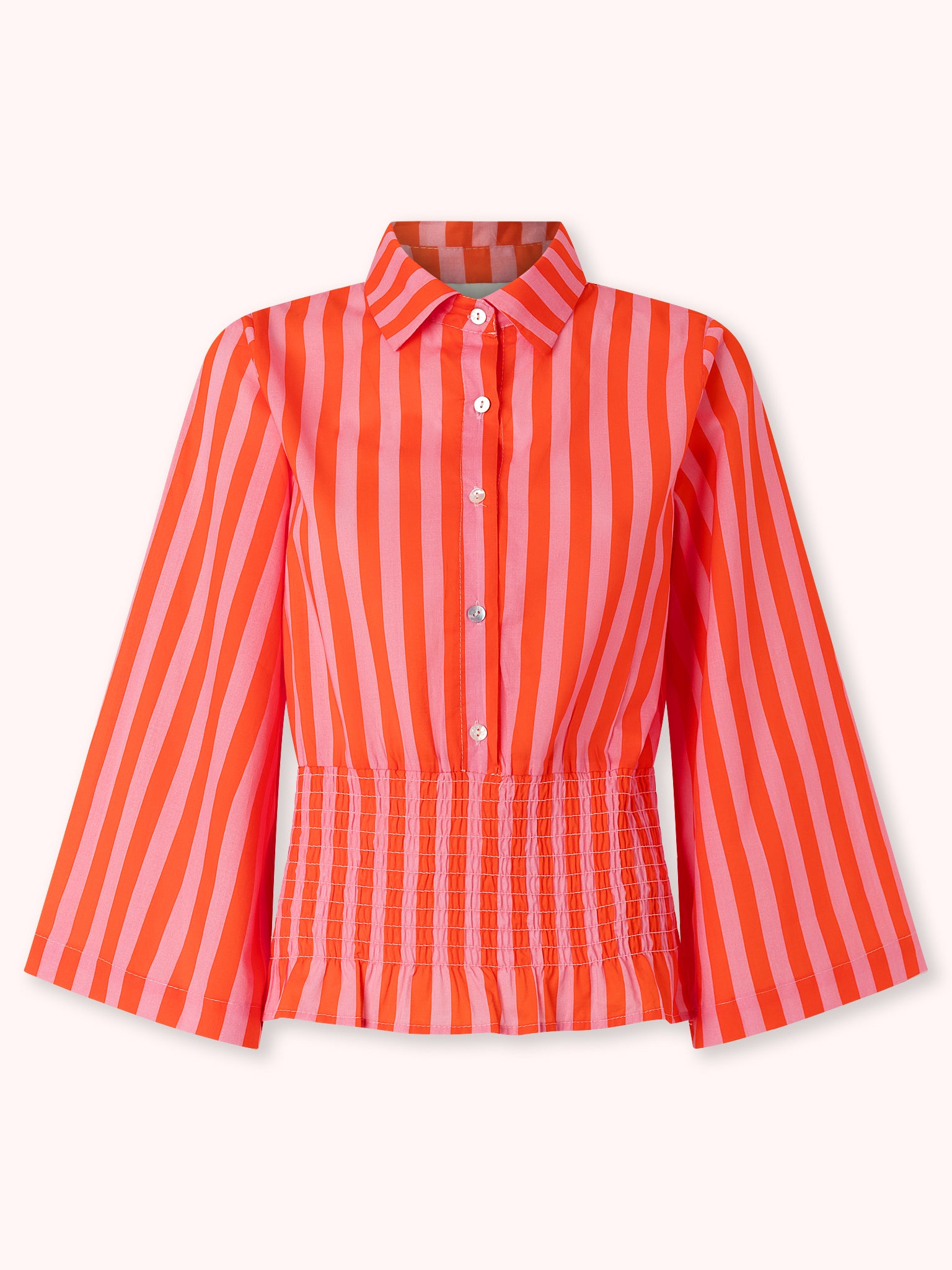 CAMISA NIDO DE ABEJA CON RAYAS ROSA
