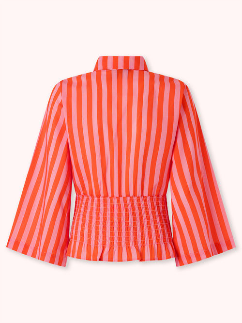 CAMISA NIDO DE ABEJA CON RAYAS ROSA