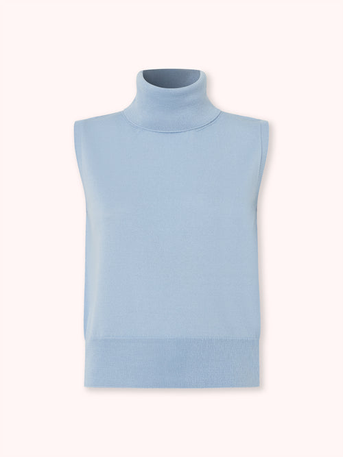 SUÉTER CUELLO CISNE SIN MANGAS AZUL CELESTE