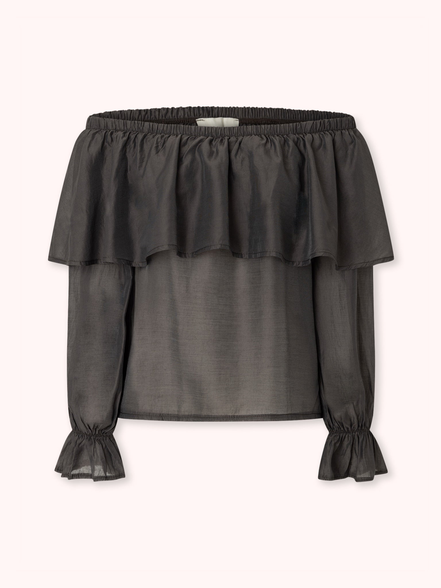 BLUSA OFF SHOULDER CON VOLANTE MARRÓN