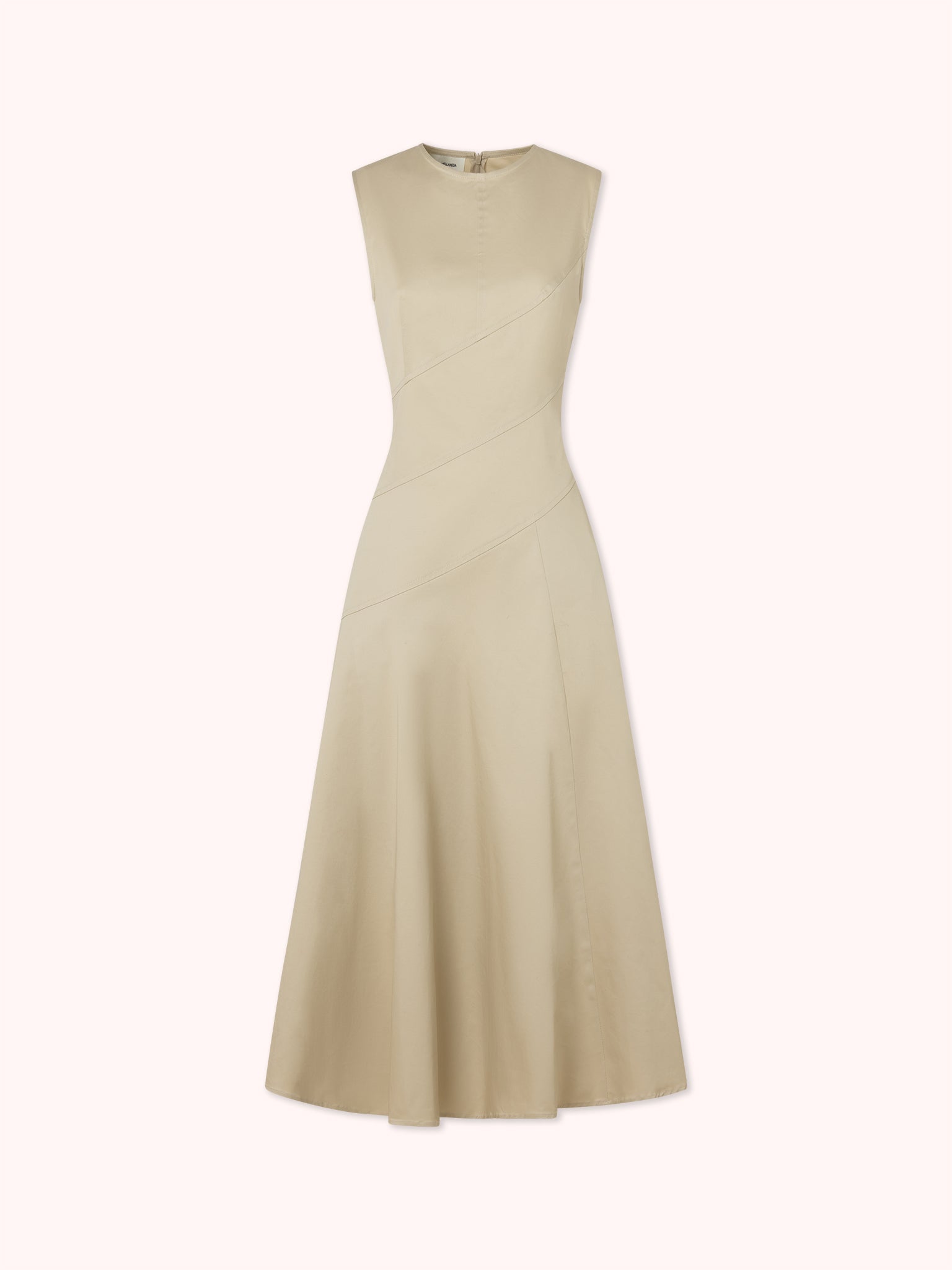 VESTIDO MIDI CON COSTURAS VISTAS BEIGE