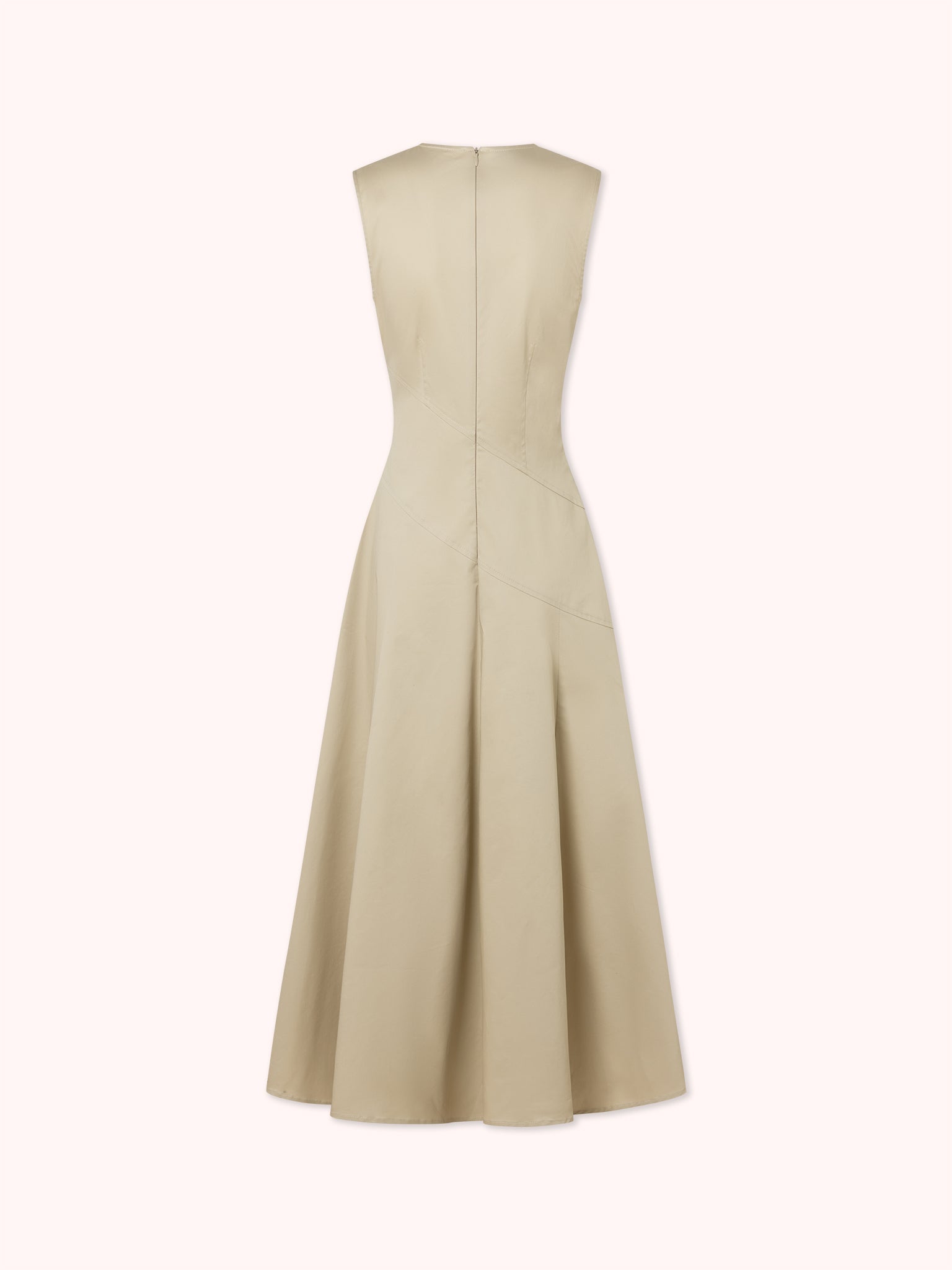 VESTIDO MIDI CON COSTURAS VISTAS BEIGE