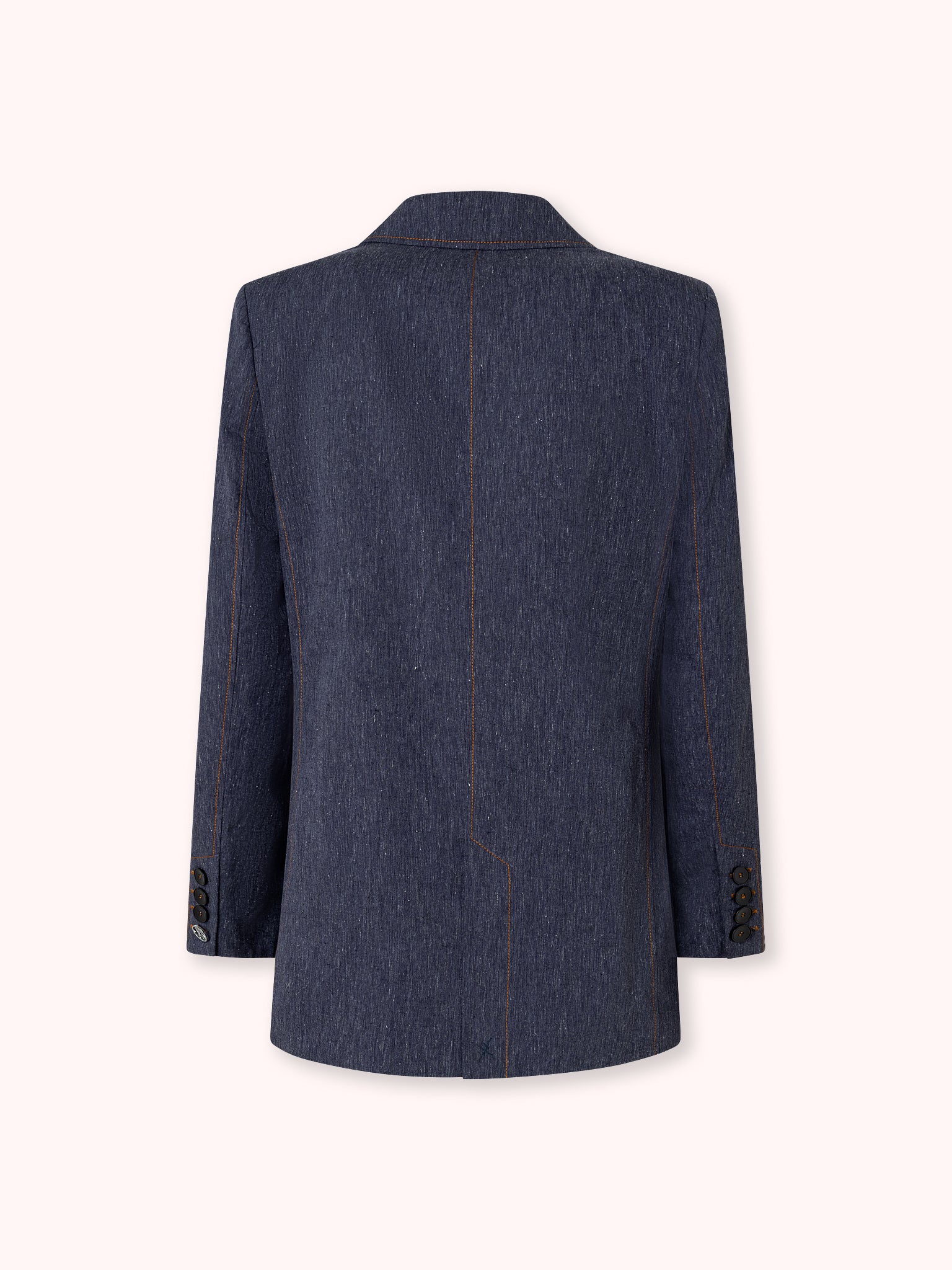 BLAZER CRUZADA CON COSTURAS VISTAS DENIM JASPEADO