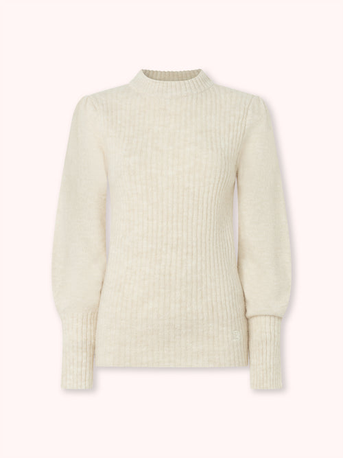SUÉTER DE PUNTO CON MANGA ABULLONADA FRUNCIDA CRUDO