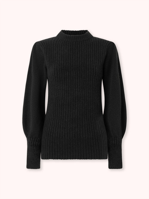 SUÉTER DE PUNTO CON MANGA ABULLONADA FRUNCIDA NEGRO
