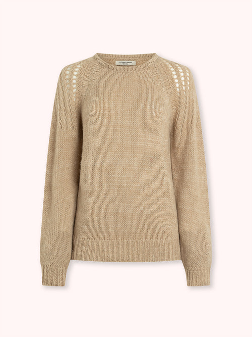 SUÉTER DE PUNTO CALADO CON CUELLO REDONDO BEIGE