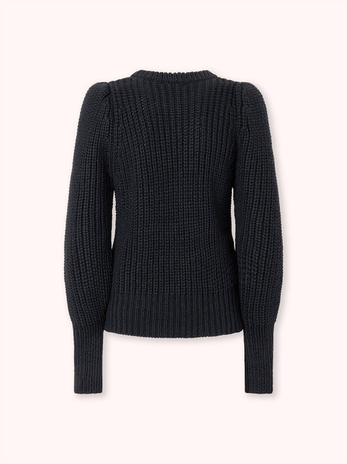 SUÉTER DE PUNTO TRENZADO CON MANGA ABULLONADA AZUL MARINO