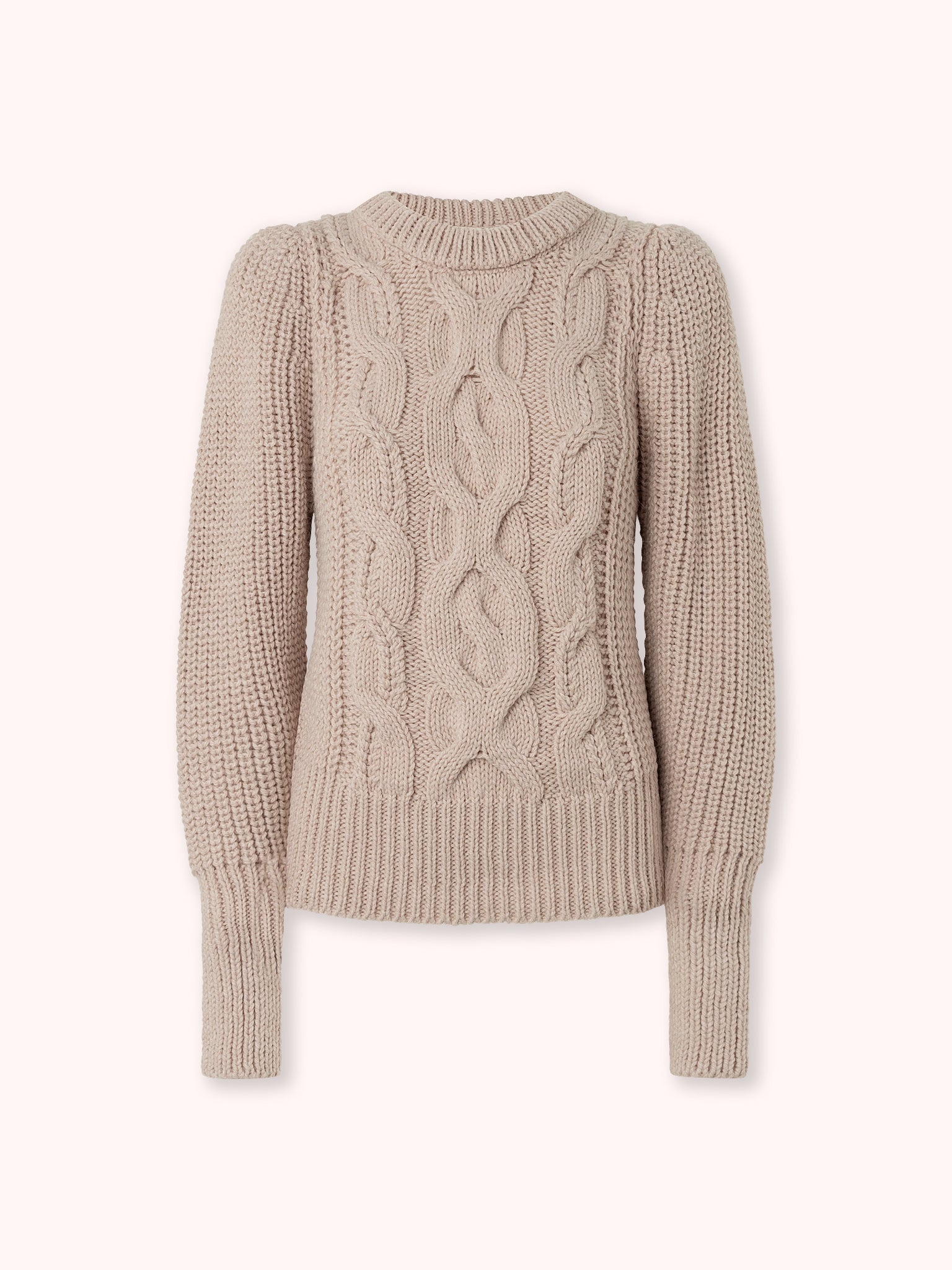 SUÉTER DE PUNTO TRENZADO CON MANGA ABULLONADA ROSA