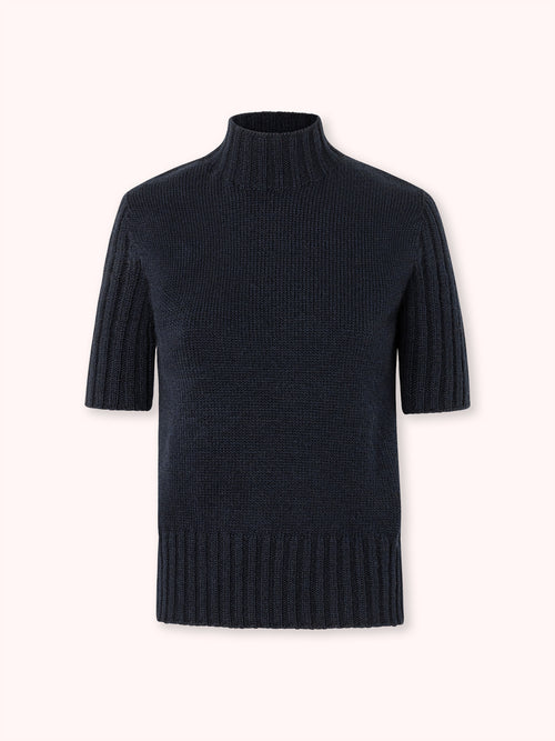 SUÉTER MANGA CORTA CON CUELLO ALTO AZUL MARINO