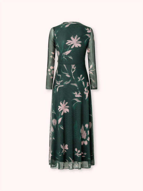 VESTIDO MANGA LARGA CON ESTAMPADO FLORAL VERDE