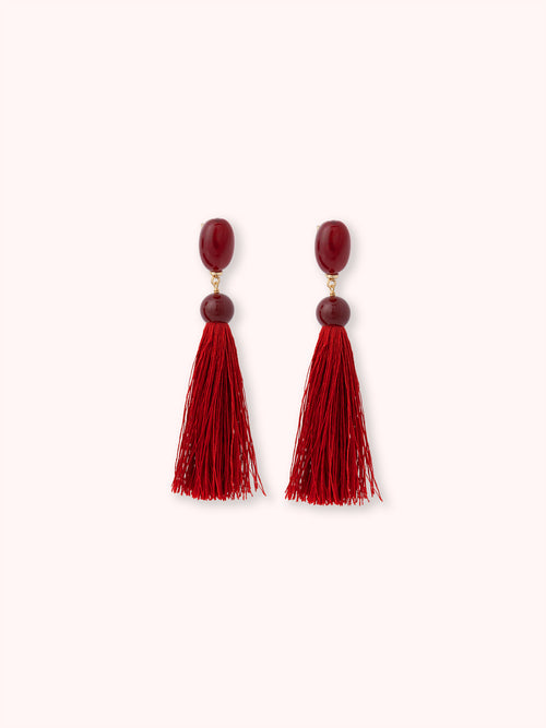 PENDIENTES LARGOS DE FLECOS ROJO
