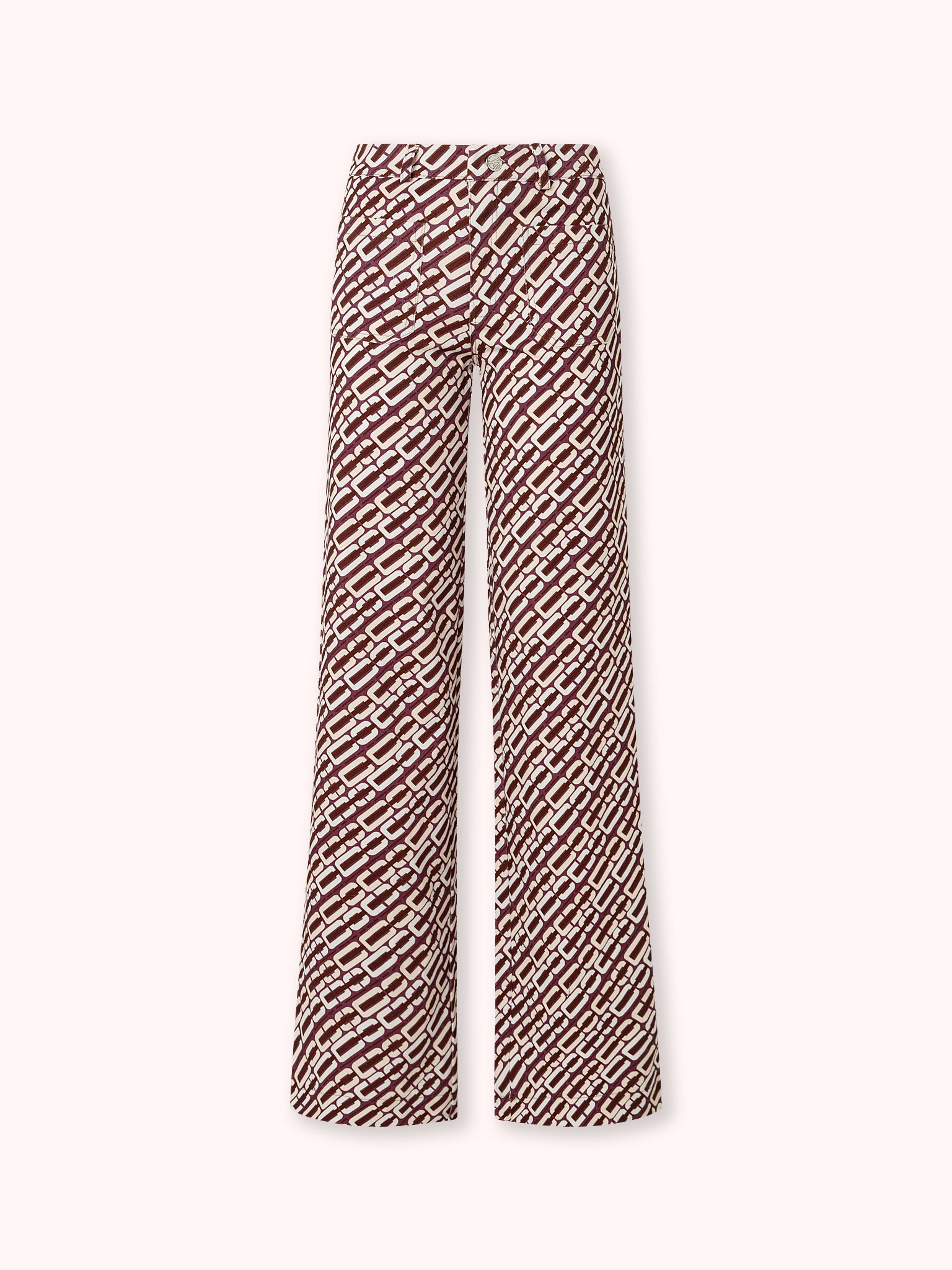 PANTALÓN FLARE CON BOLSILLOS ESTAMPADO BURDEOS