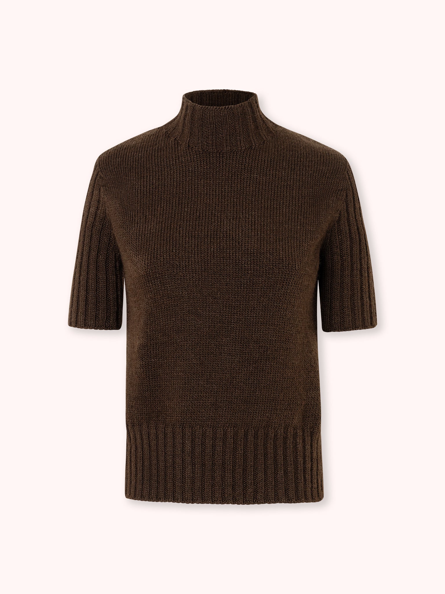 SUÉTER MANGA CORTA CON CUELLO ALTO MARRÓN