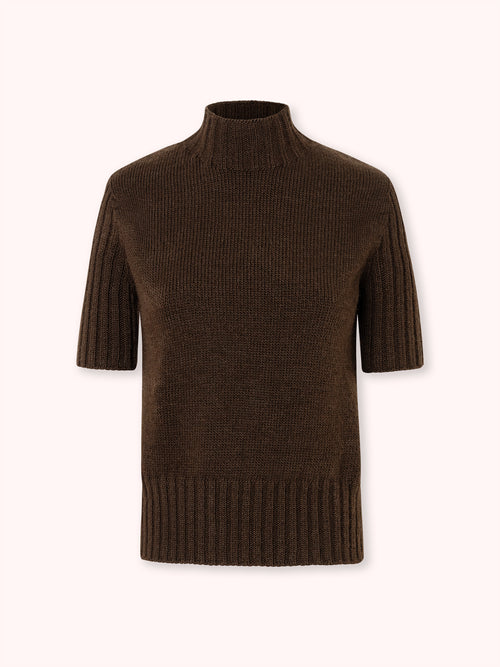 SUÉTER MANGA CORTA CON CUELLO ALTO MARRÓN