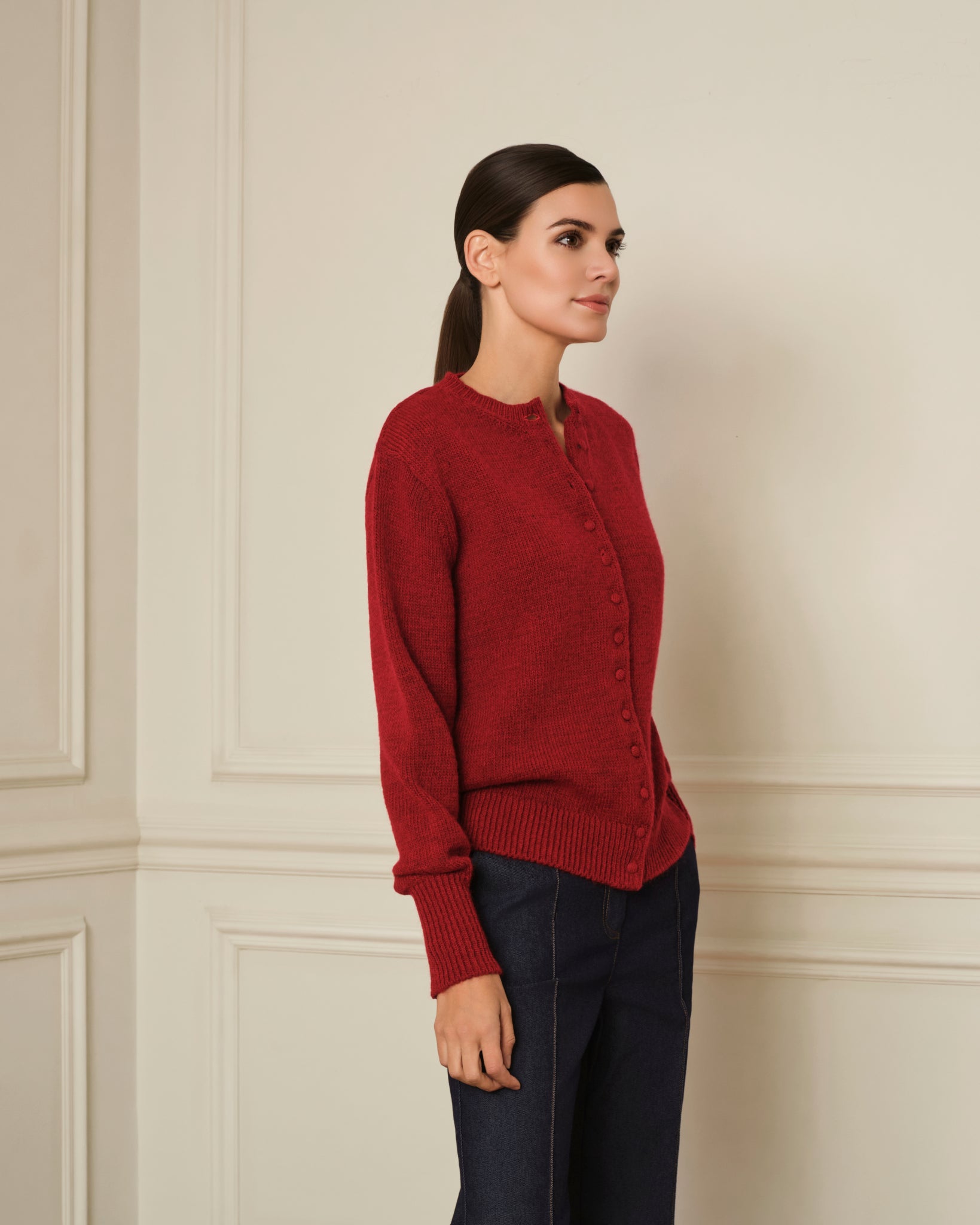 CÁRDIGAN DE BOTONES FORRADOS ROJO