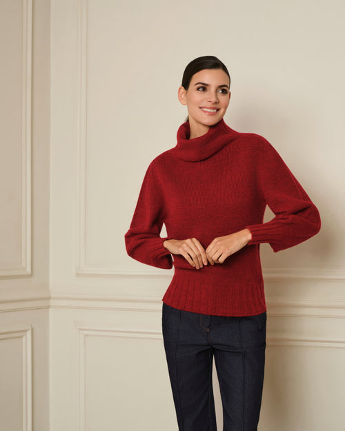 SUÉTER DE PUNTO CON CUELLO ALTO ROJO