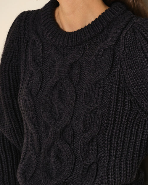 SUÉTER DE PUNTO TRENZADO CON MANGA ABULLONADA AZUL MARINO