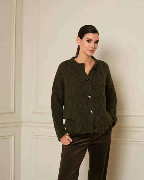 CÁRDIGAN DE PUNTO TRENZADO VERDE