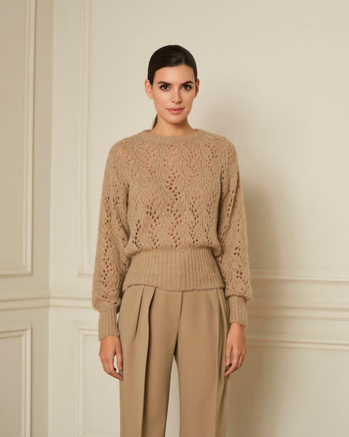 SUÉTER DE PUNTO CALADO CAMEL