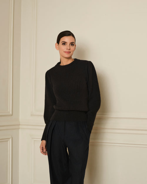 SUÉTER DE PUNTO CON MANGA ABULLONADA FRUNCIDA NEGRO