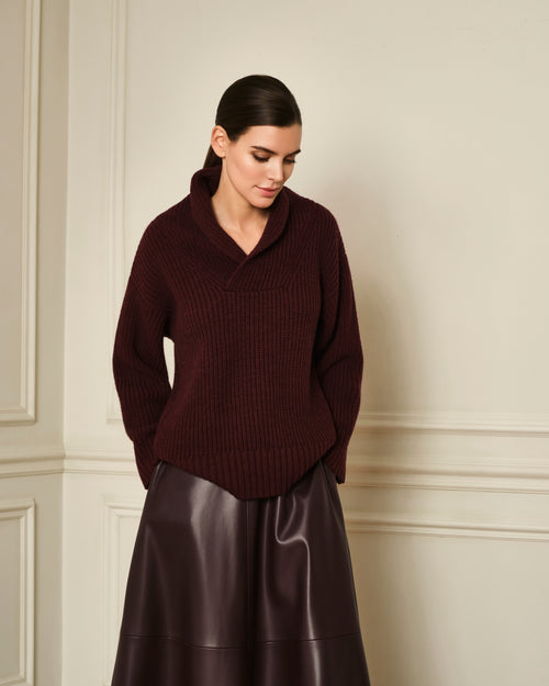 SUÉTER DE PUNTO CON CUELLO CHIMENEA GRANATE