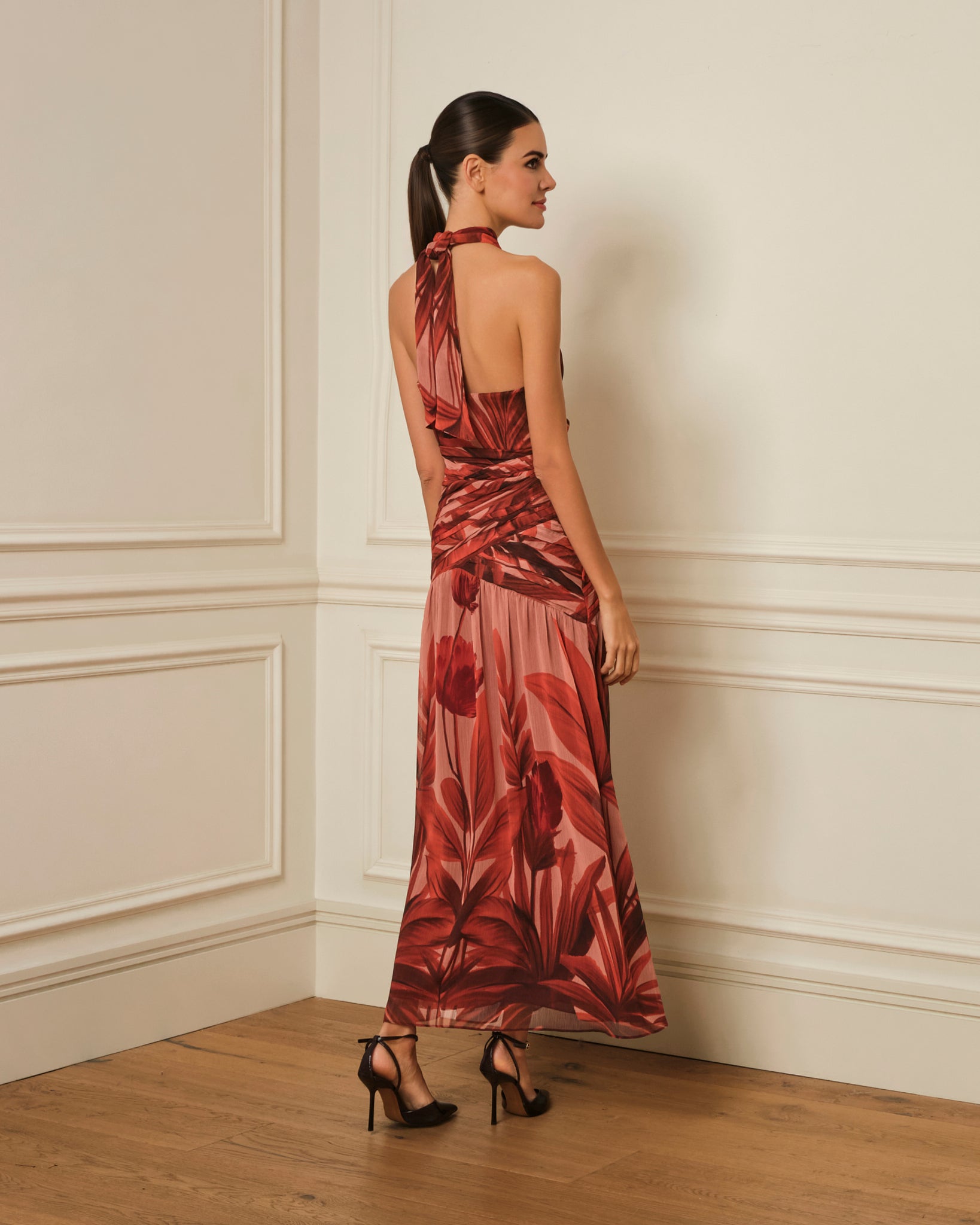VESTIDO HALTER ESTAMPADO DRAPEADO