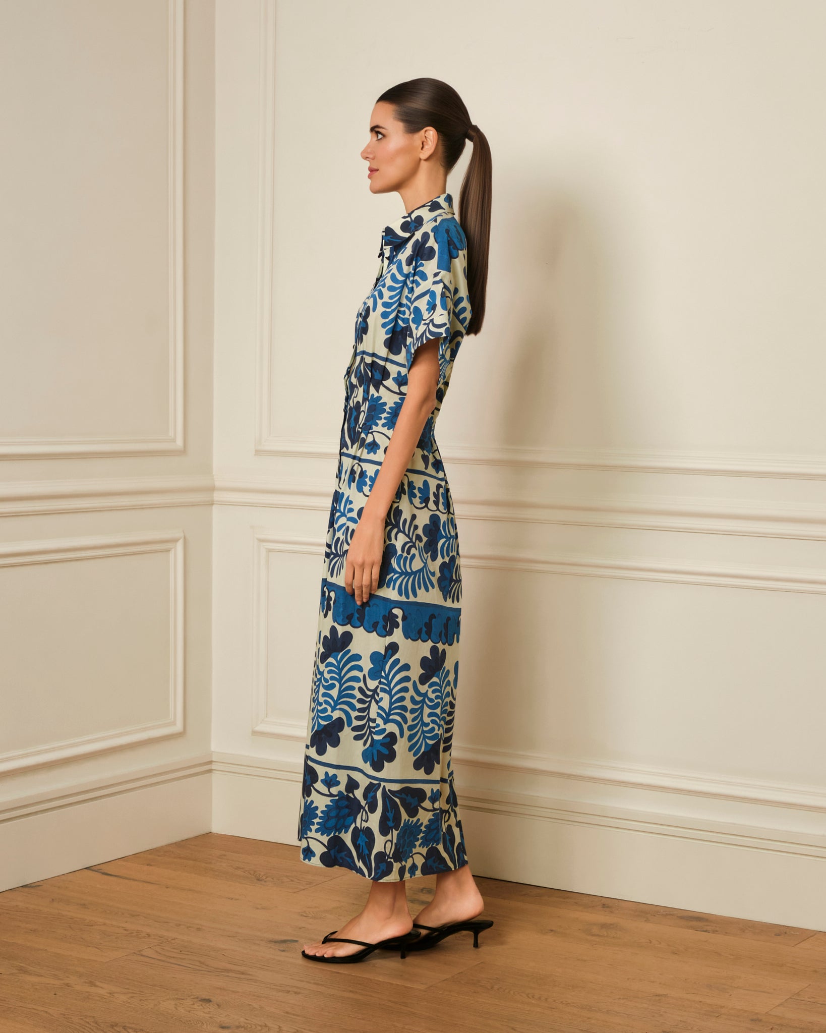 VESTIDO MIDI CAMISERO ESTAMPADO AZUL