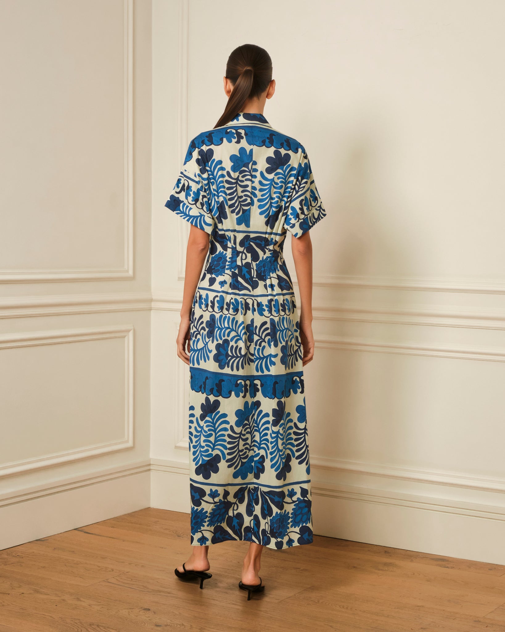 VESTIDO MIDI CAMISERO ESTAMPADO AZUL