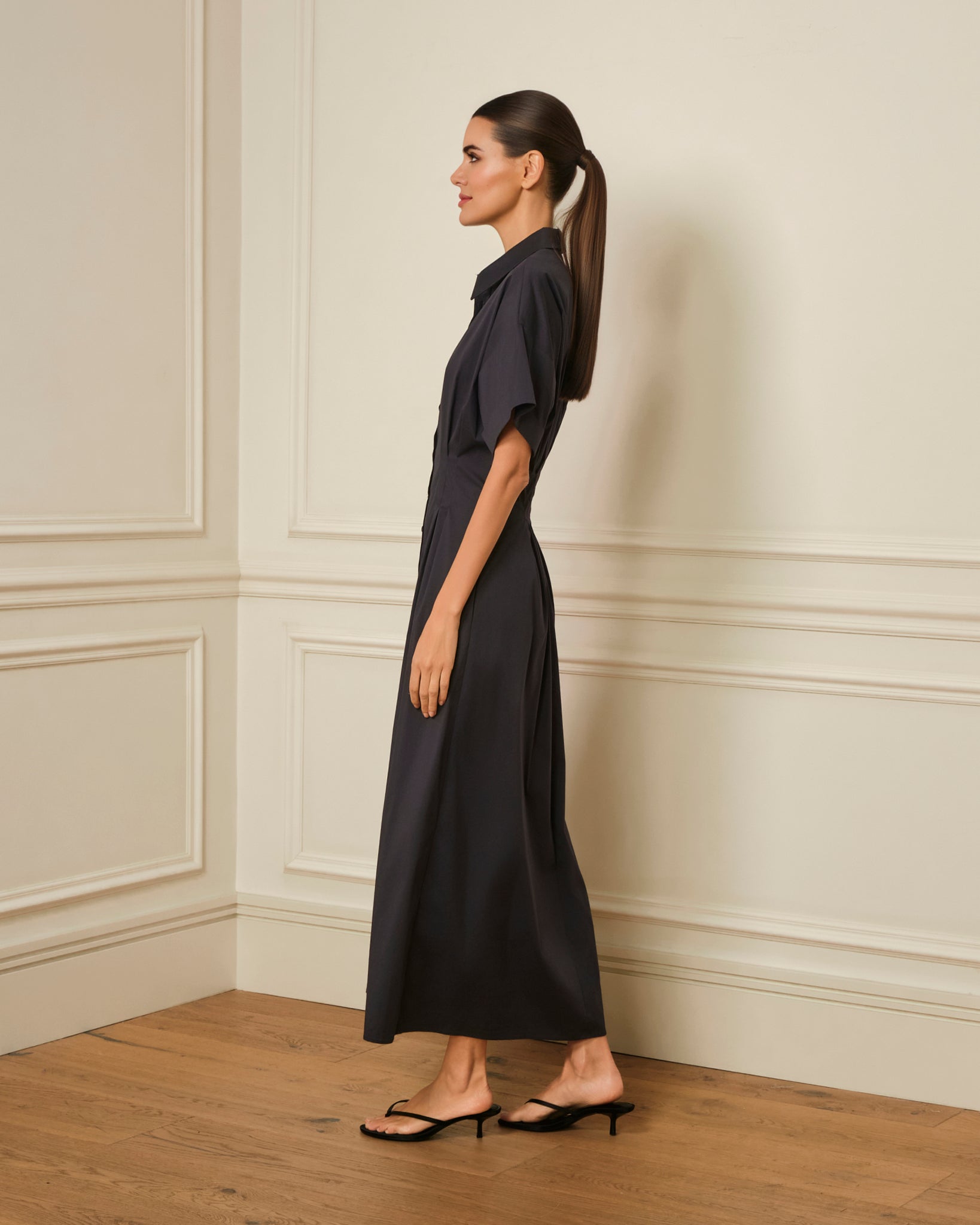 VESTIDO MIDI CAMISERO CON PINZAS