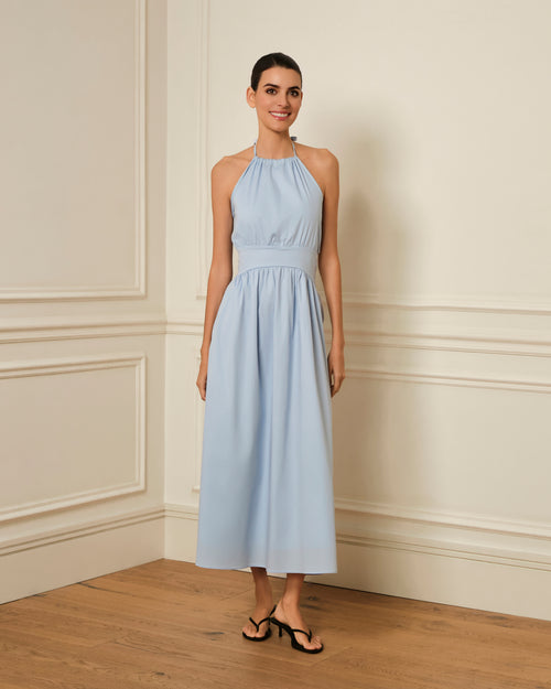VESTIDO MIDI HALTER AZUL