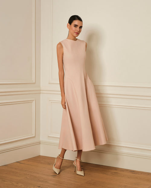 PREVENTA VESTIDO MIDI DENIM CON COSTURAS VISTAS ROSA