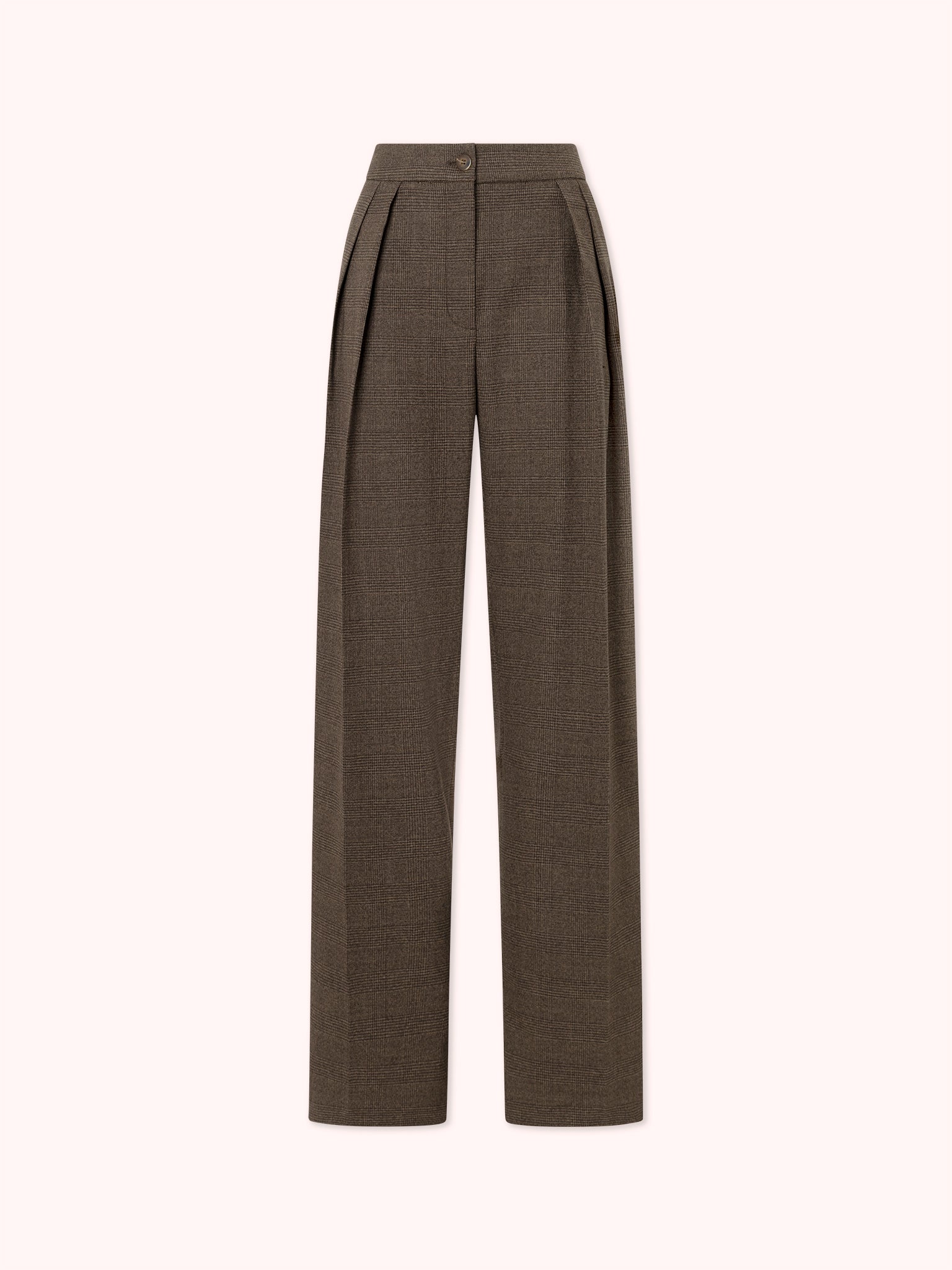 PANTALÓN CON PINZAS DE CUADROS MARRÓN