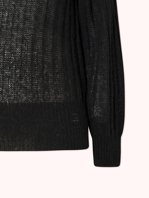 SUÉTER DE PUNTO CANALÉ CON CUELLO REDONDO NEGRO