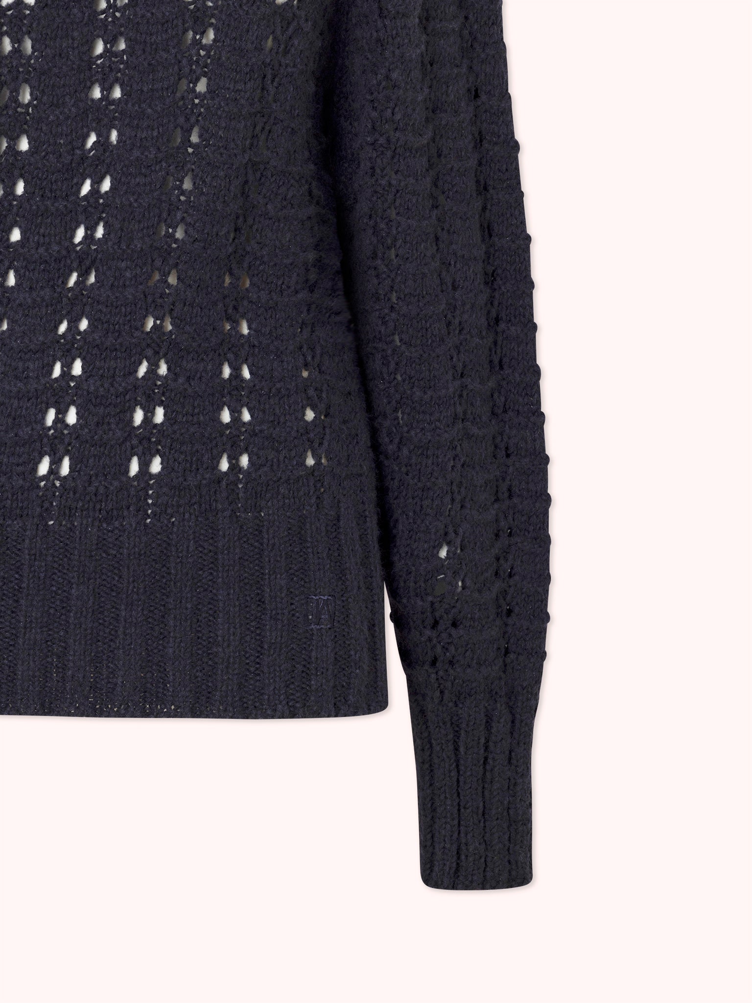 SUÉTER DE PUNTO CALADO CON CUELLO CISNE AZUL MARINO