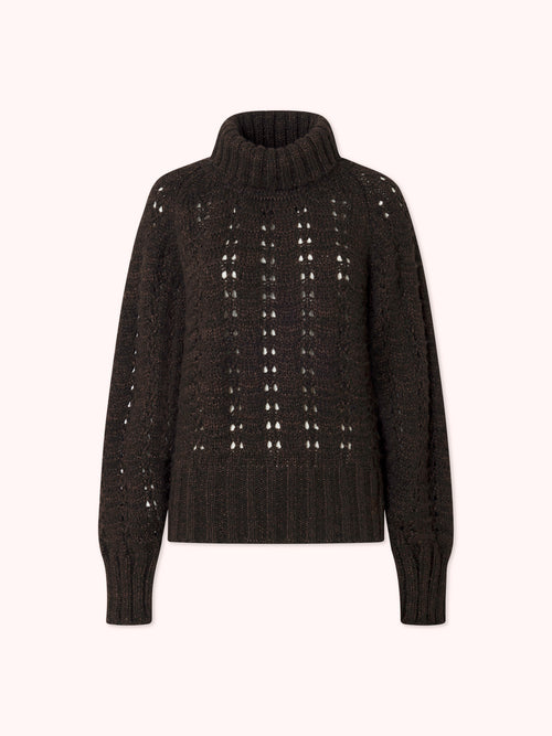 SUÉTER DE PUNTO CALADO CON CUELLO CISNE MARRÓN