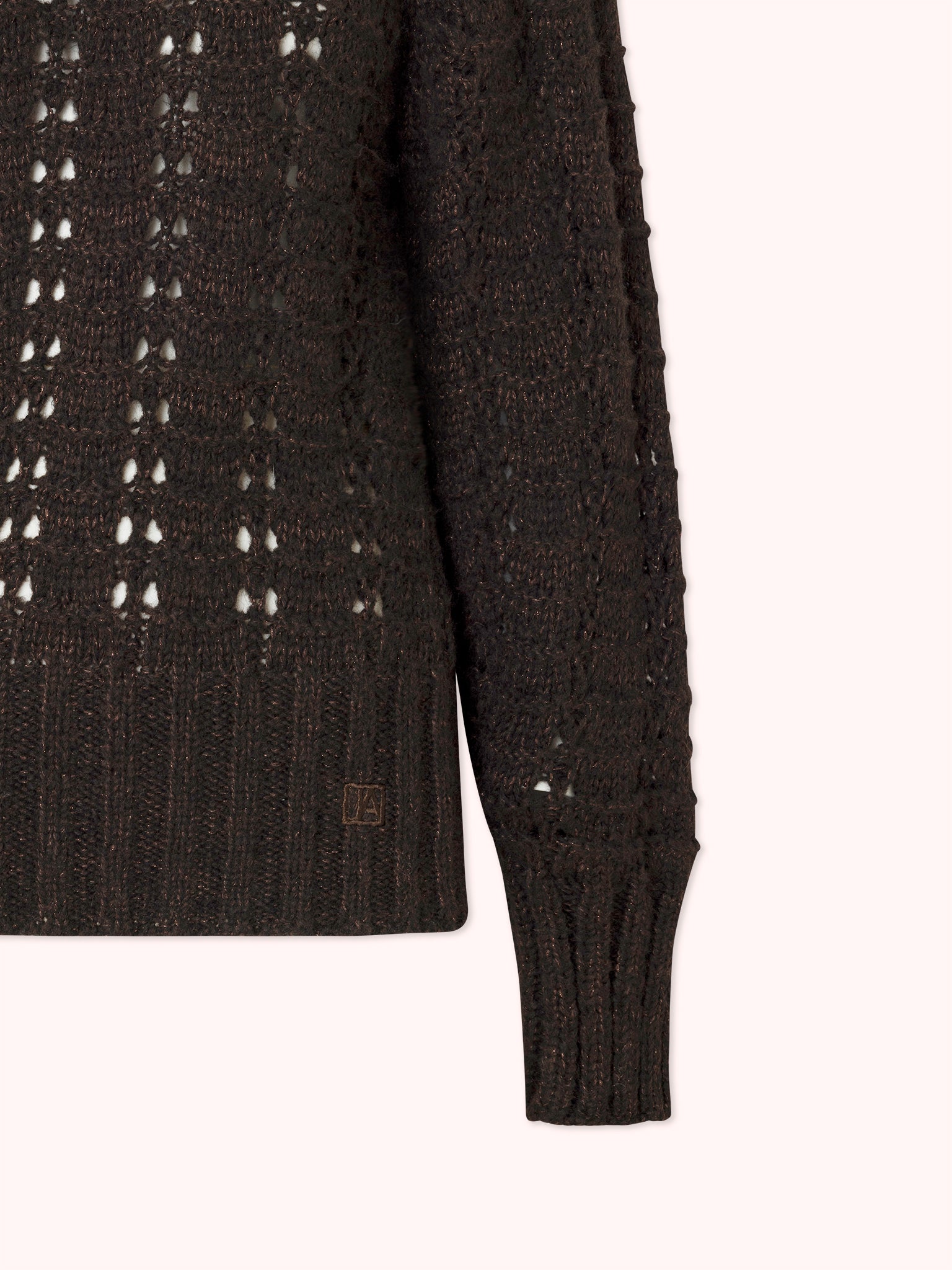 SUÉTER DE PUNTO CALADO CON CUELLO CISNE MARRÓN