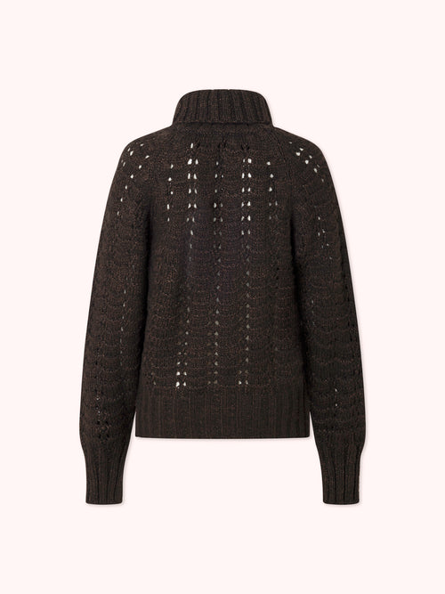 SUÉTER DE PUNTO CALADO CON CUELLO CISNE MARRÓN