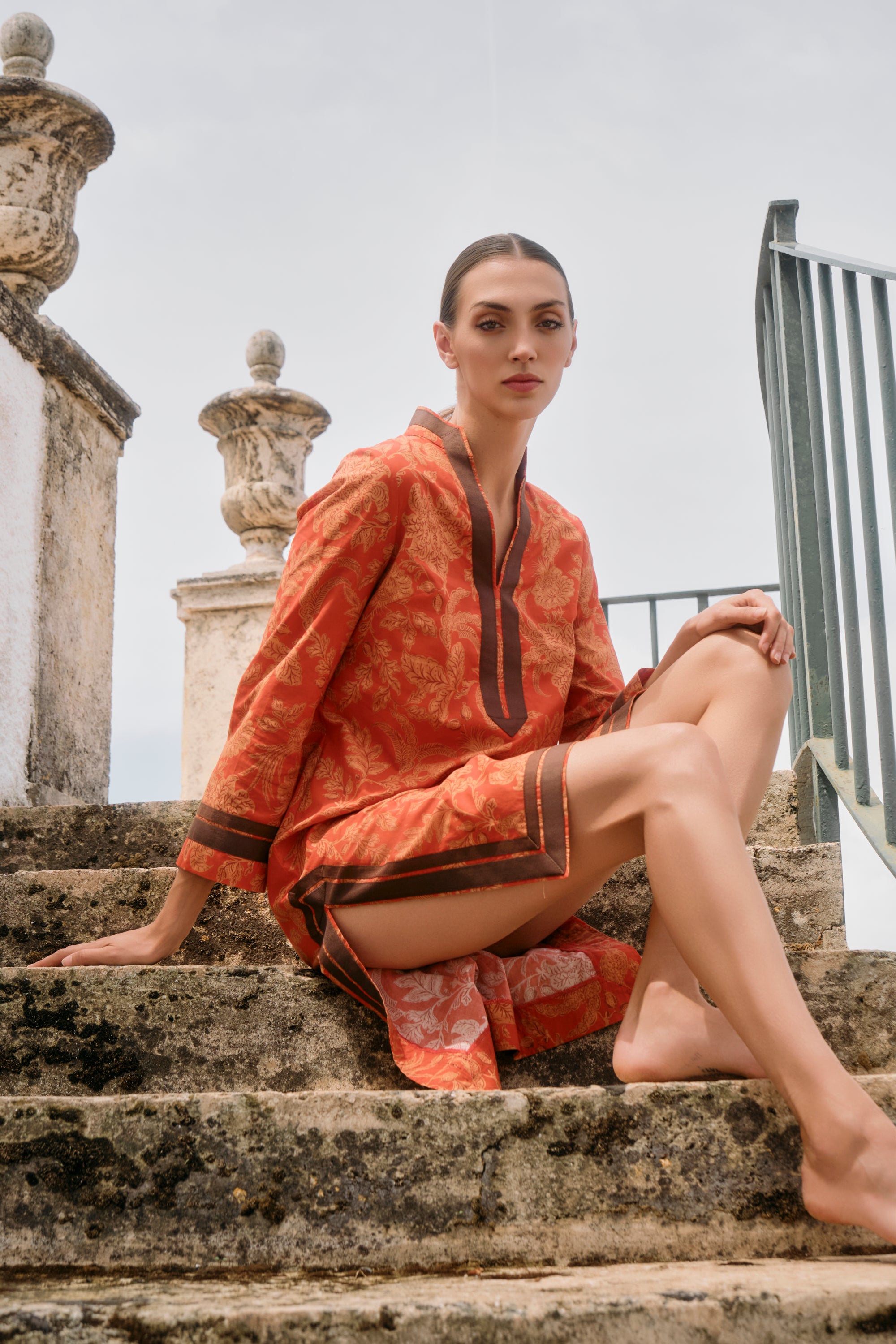 KAFTÁN CORTO TOILE DE JOUY NARANJA CLAIRE