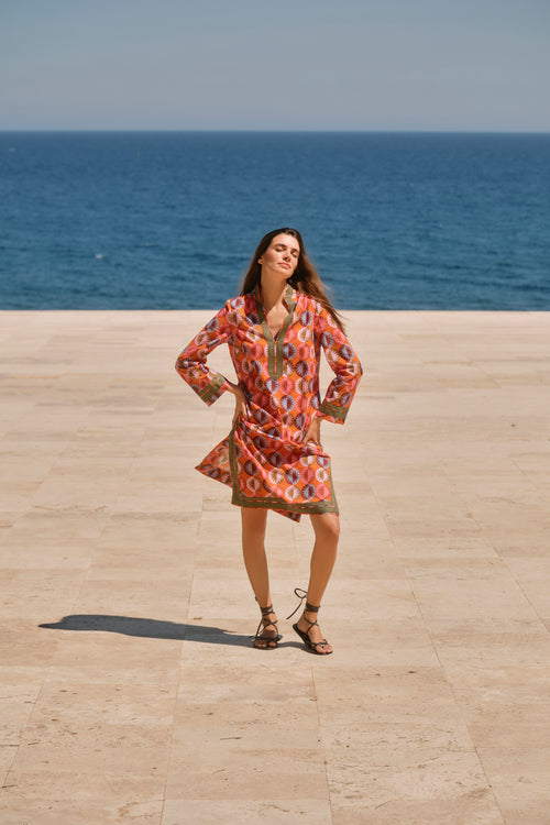 KAFTÁN CORTO ESTAMPADO SOLES NARANJA CLAIRE