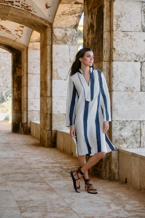 KAFTÁN CORTO ESTAMPADO RAYAS NEGRO CLAIRE