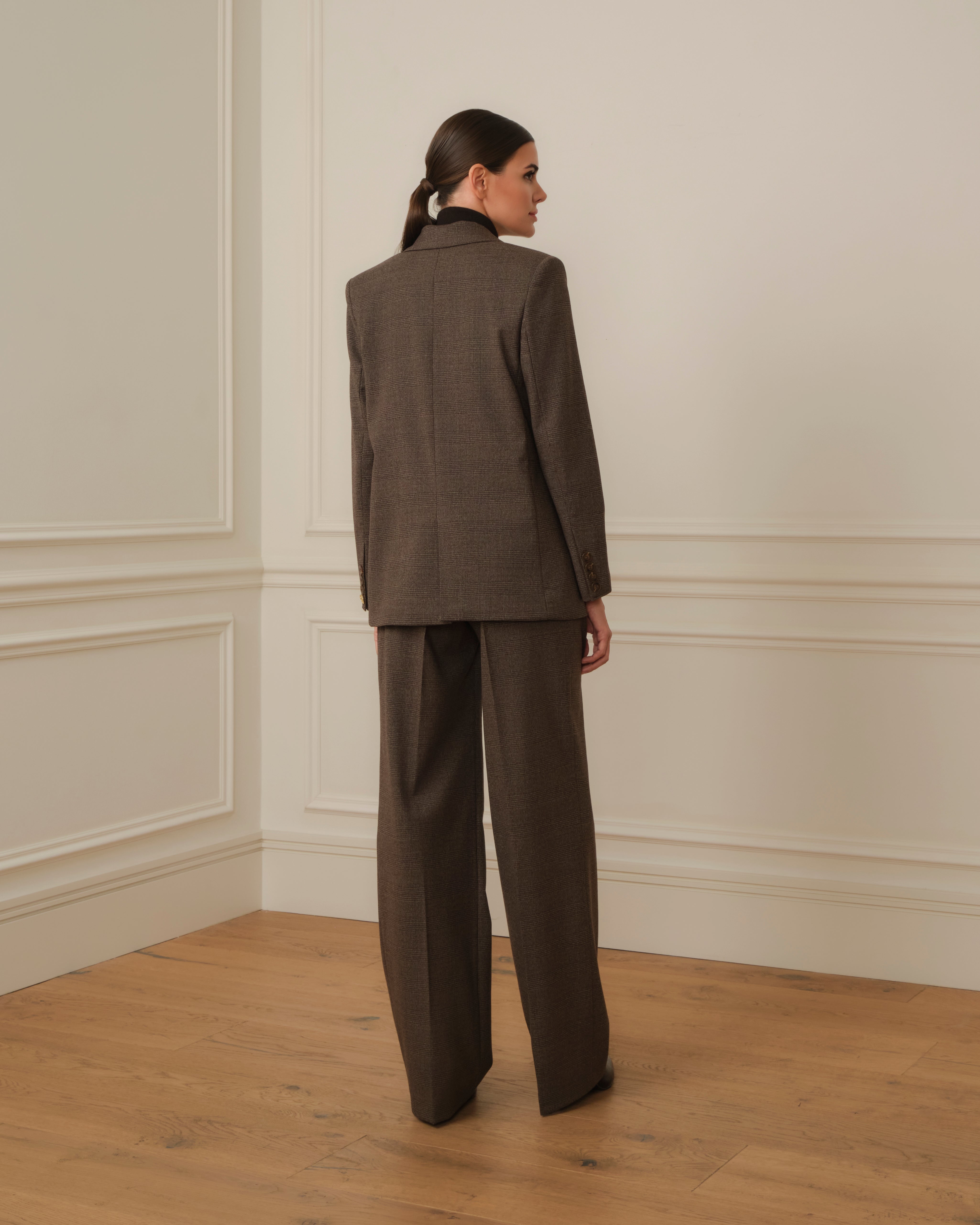 BLAZER CRUZADA DE CUADROS MARRÓN