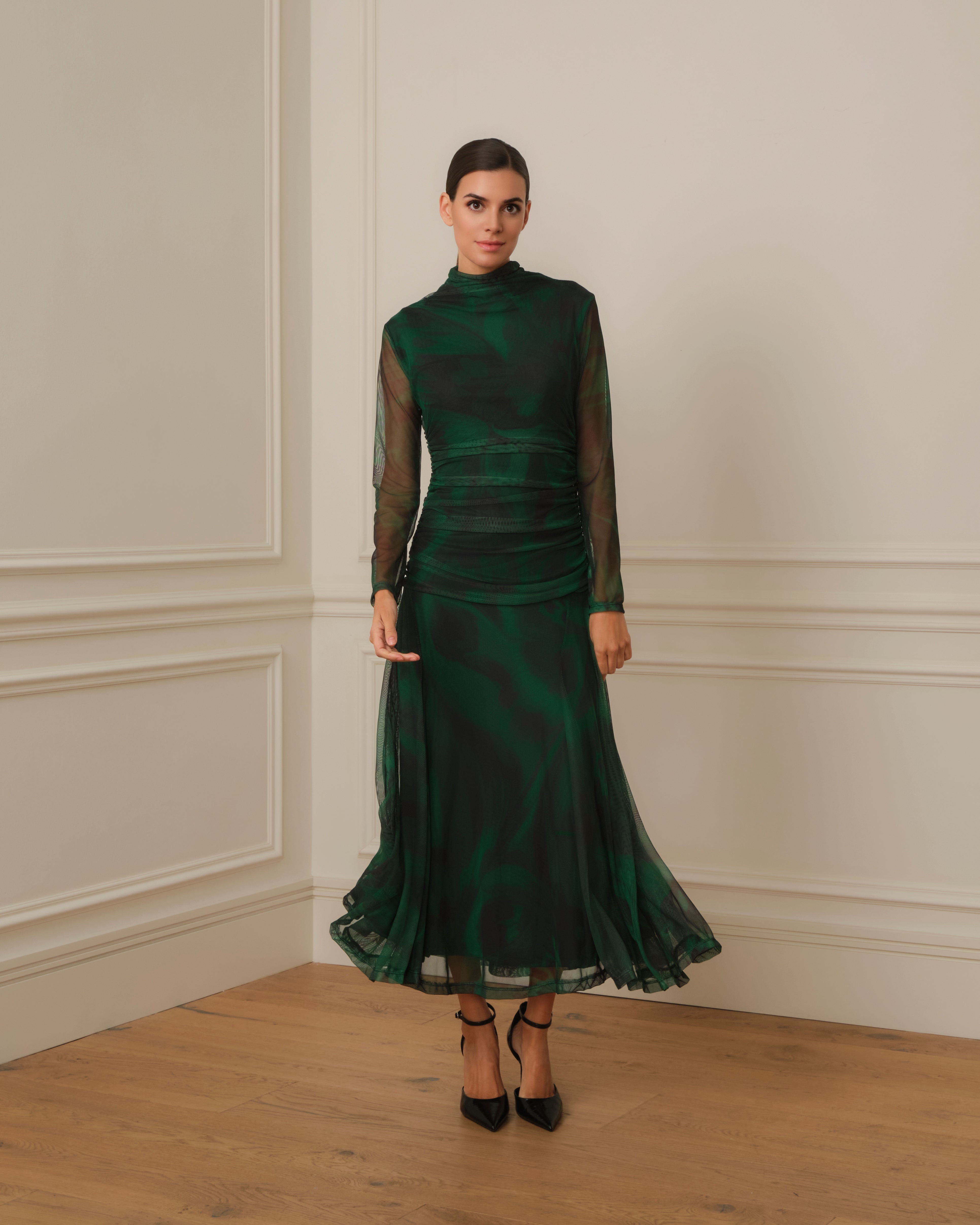 VESTIDO MANGA DRAPEADO VERDE