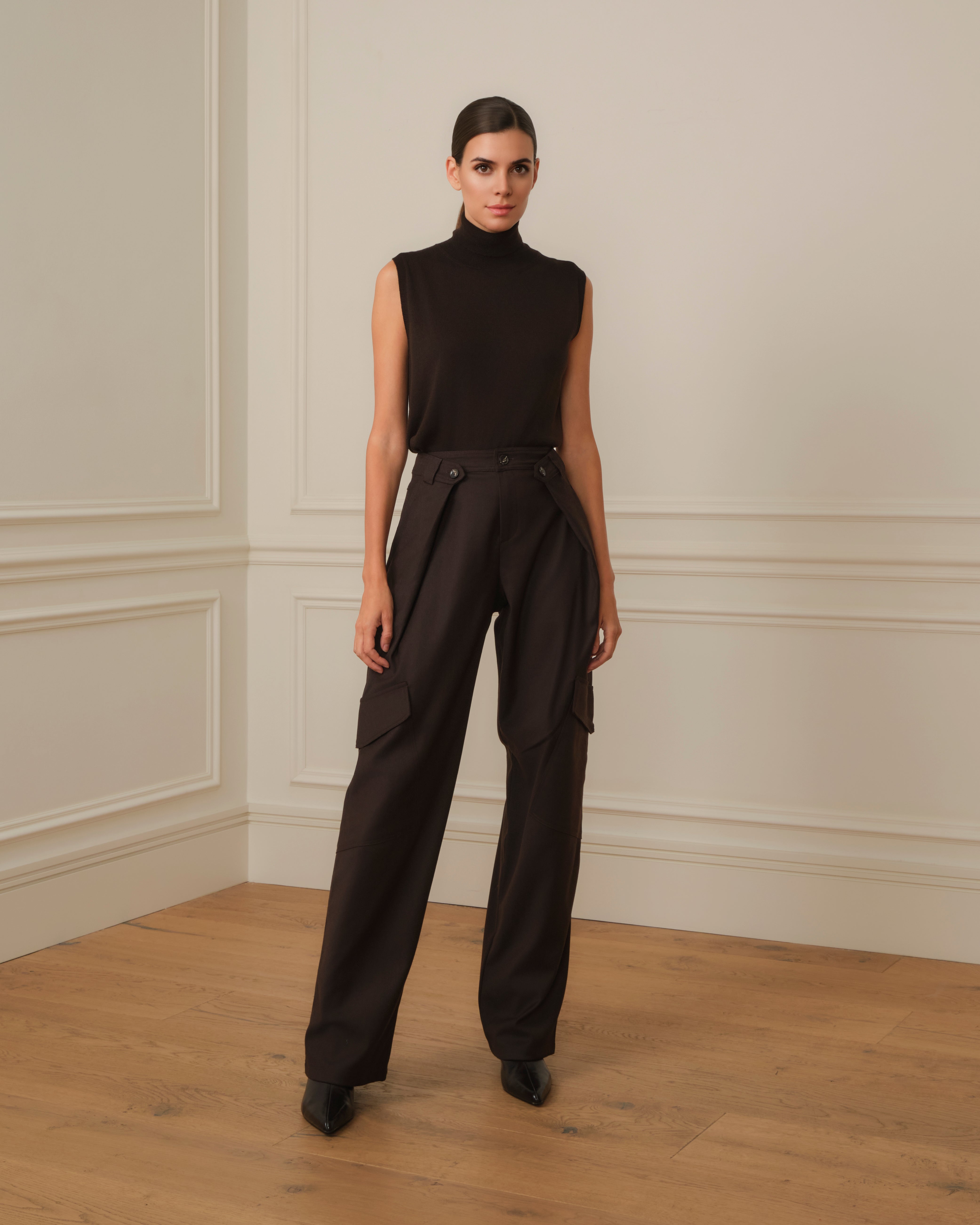 PANTALÓN DE LANA CARGO MARRÓN CHOCOLATE