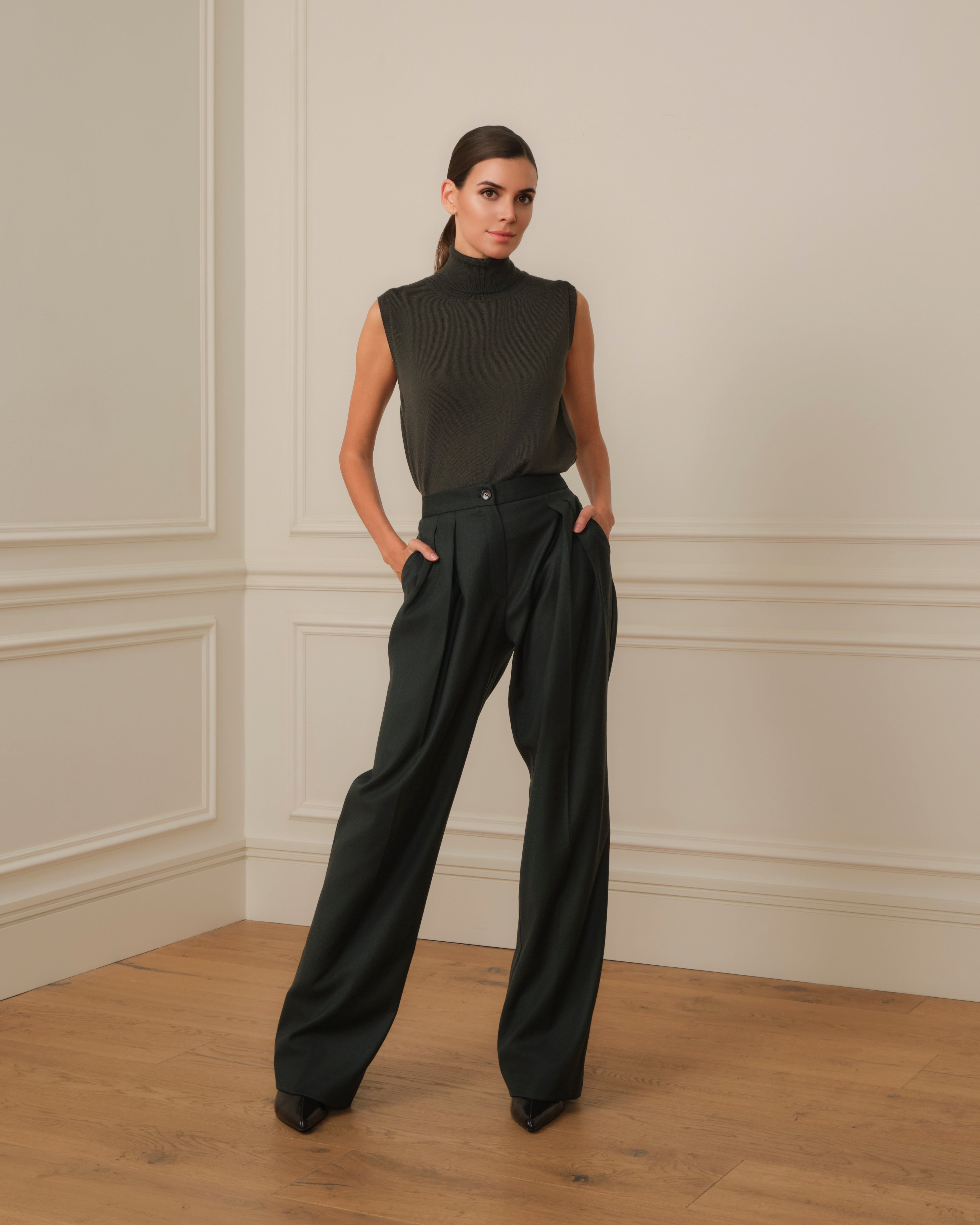 PANTALÓN PALAZZO CON DOBLE PINZA VERDE