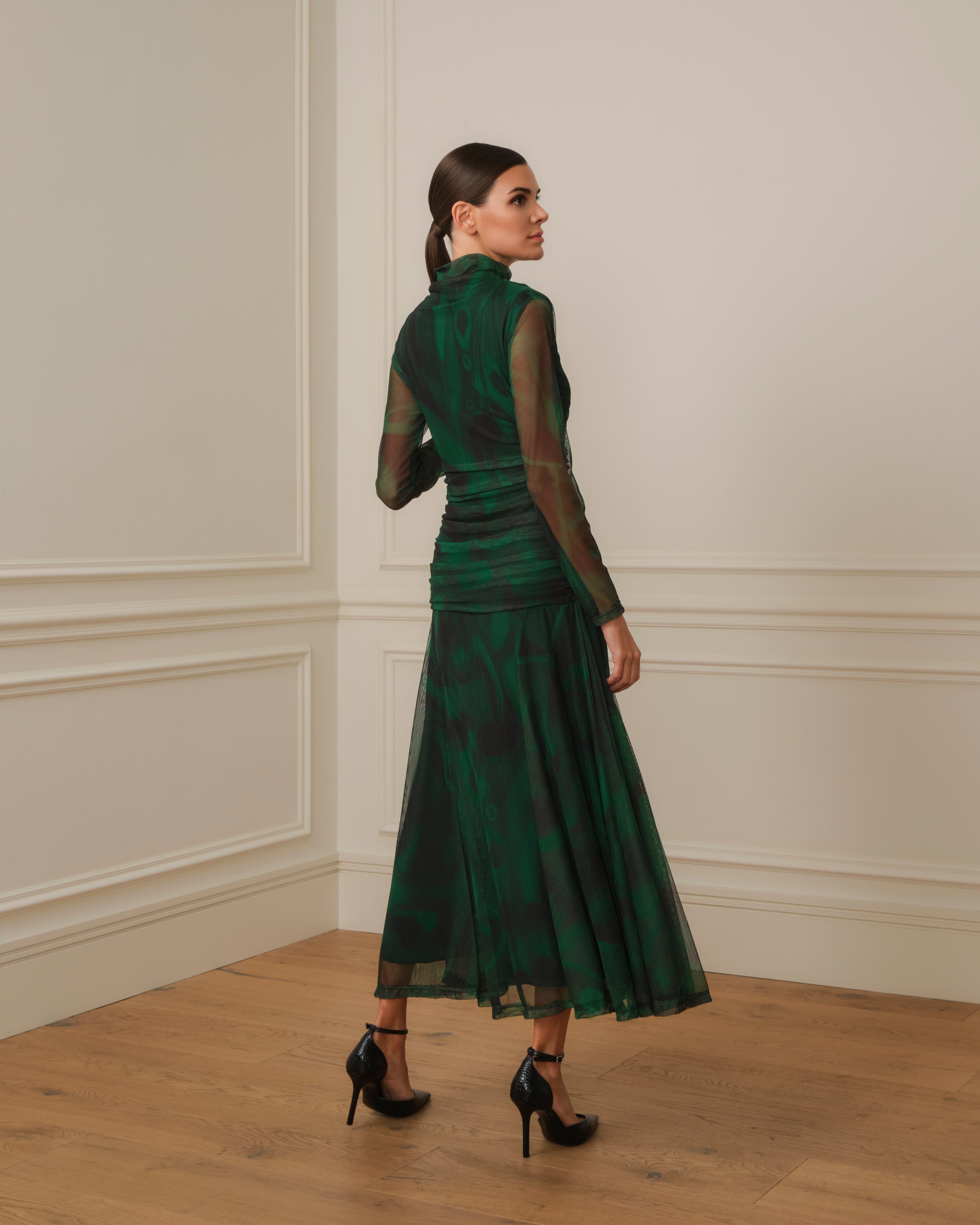 VESTIDO MANGA DRAPEADO VERDE