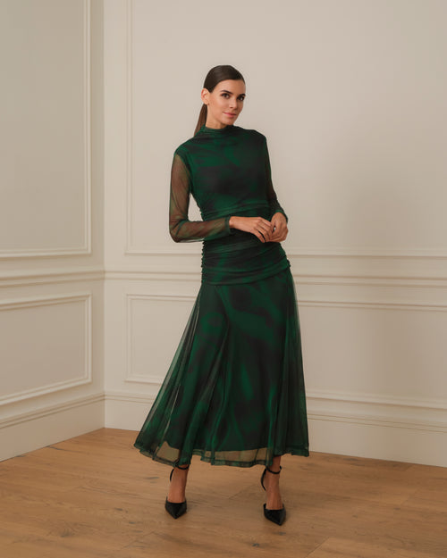 VESTIDO MANGA LARGA DRAPEADO VERDE