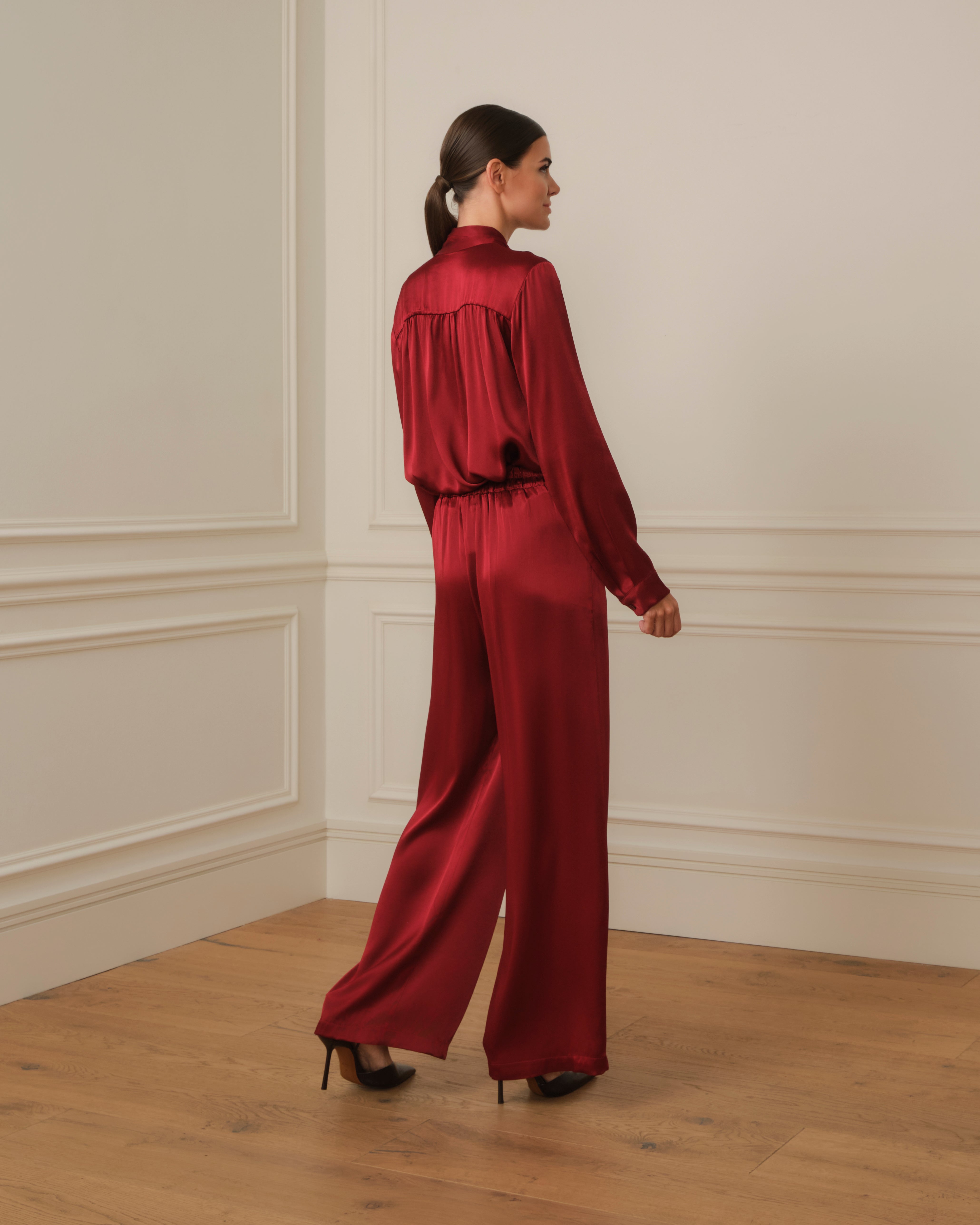 PANTALÓN SATINADO PALAZZO GRANATE