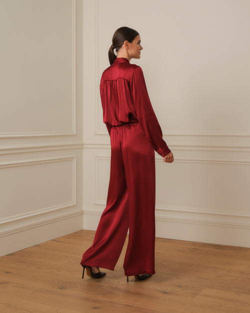 PANTALÓN SATINADO PALAZZO GRANATE