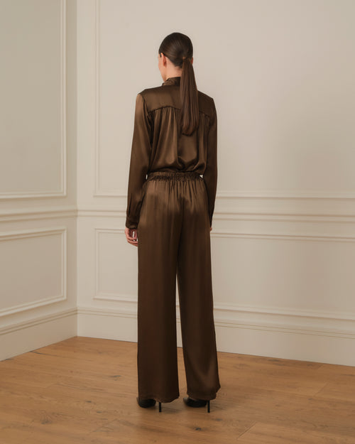 PANTALÓN SATINADO PALAZZO MARRÓN