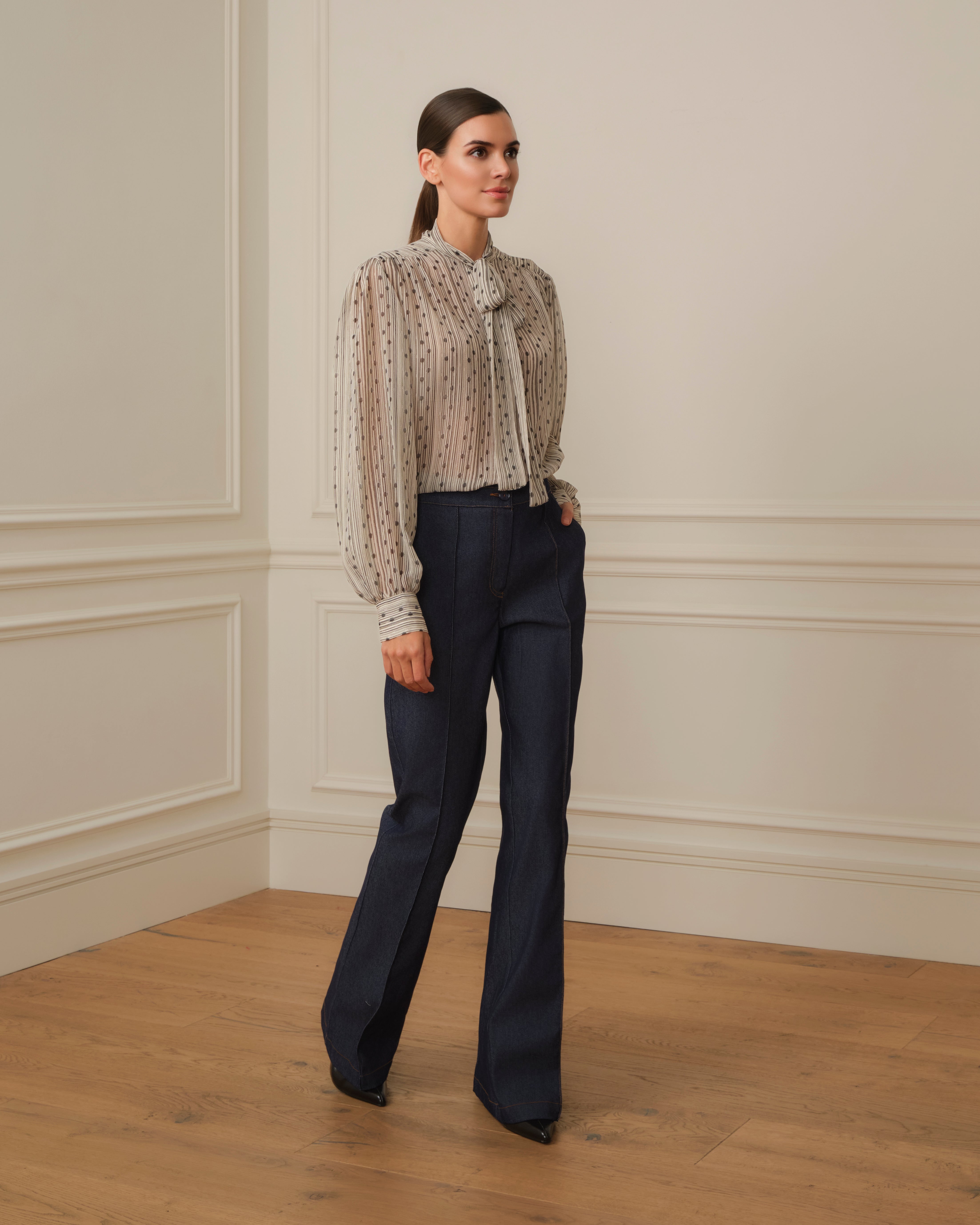 CAMISA LAZADA CON ESTAMPADO BEIGE